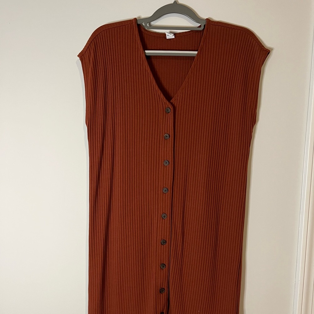 Old Navy Rust Colored Ribbed Knit Button Dress Medium